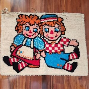 Vintage Raggedy Ann Andy Doll Latch Hook Rug AS IS